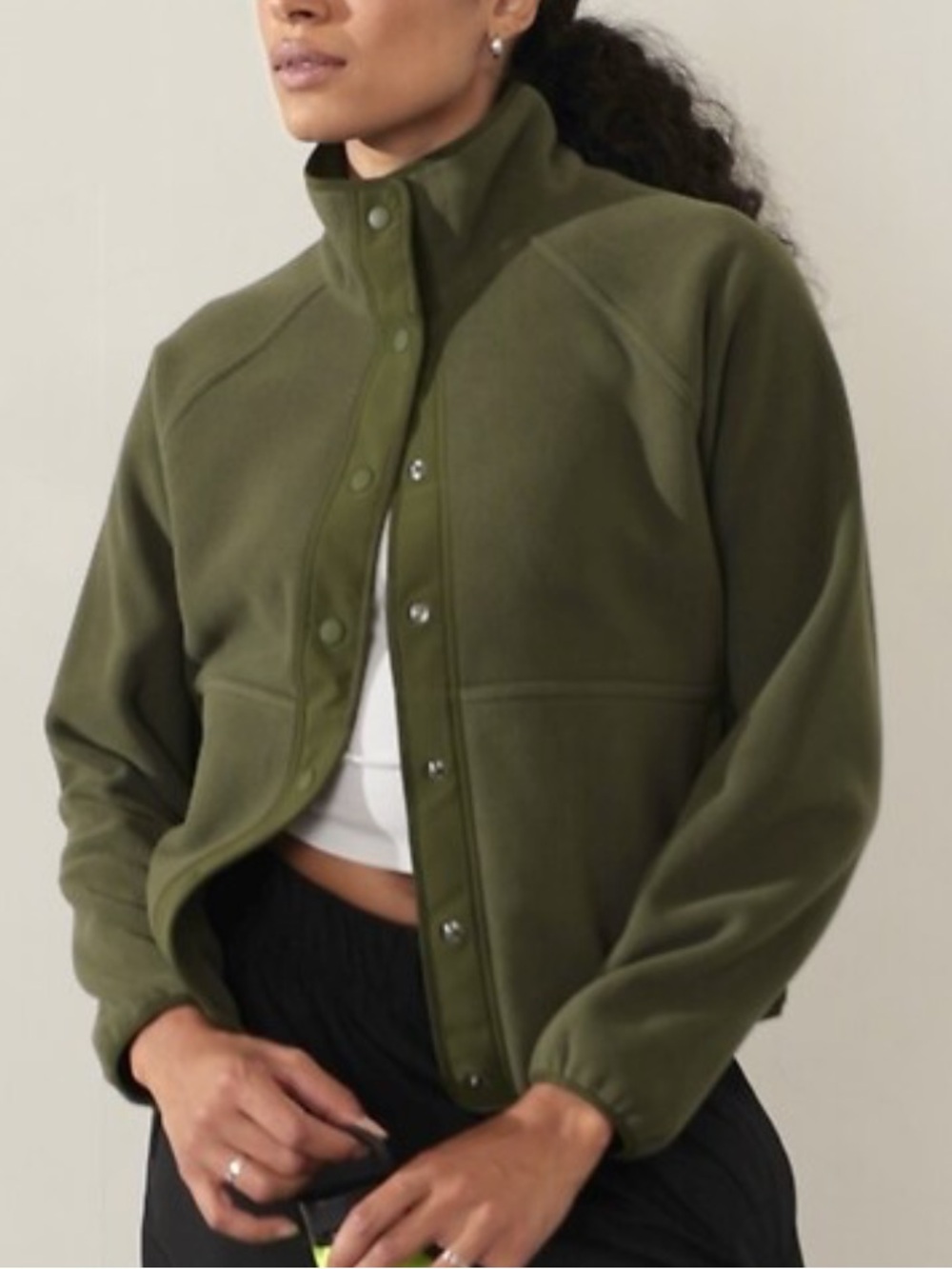 Athleta Olive Green Overlook Microfleece Snap-Front Jacket | M
